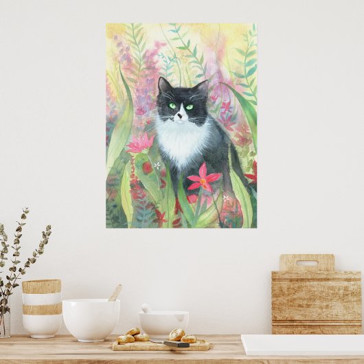 Tuxedo Cat Waterverf Poster (Keuken)