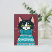 Tuxedo Cat Wearing an Ugly Sweater Painting Briefkaart (Staand voorkant)