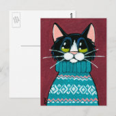 Tuxedo Cat Wearing an Ugly Sweater Painting Briefkaart (Voorkant / Achterkant)