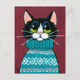 Tuxedo Cat Wearing an Ugly Sweater Painting Briefkaart