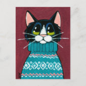 Tuxedo Cat Wearing an Ugly Sweater Painting Briefkaart (Voorkant)