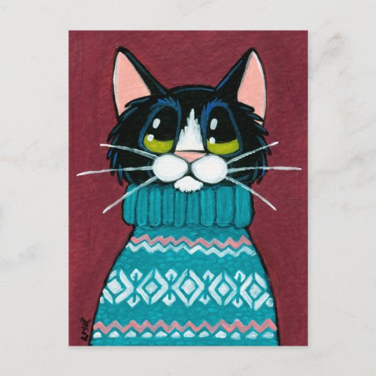 Tuxedo Cat Wearing an Ugly Sweater Painting Briefkaart (Voorkant)