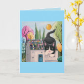 Tuxedo Cat Whimsical Art Kaart (Gele Bloem)