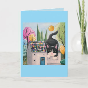 Tuxedo Cat Whimsical Art Kaart