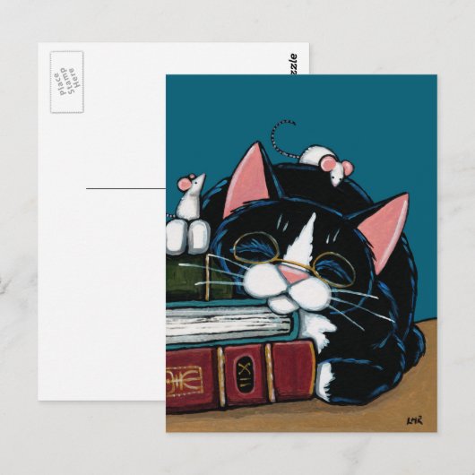 Tuxedo Cat & White Mice Bedtime Verhaal Illustrati Briefkaart (Voorkant / Achterkant)