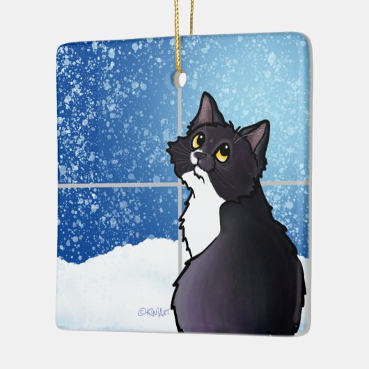 Tuxedo Cat Window Ceramic Ornament (Links)