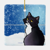 Tuxedo Cat Window Ceramic Ornament (Achterkant)