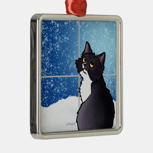 Tuxedo Cat Window Ceramic Ornament (Rechts)