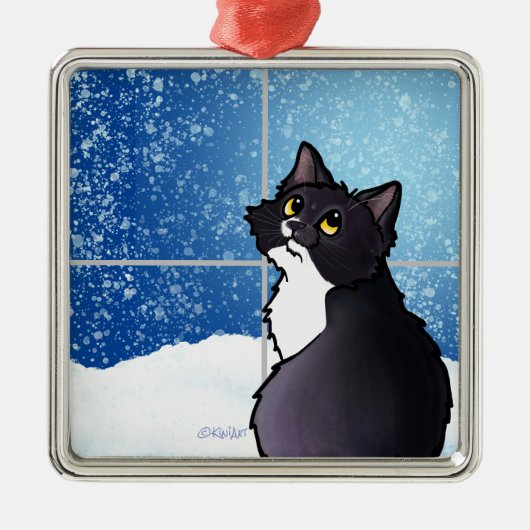 Tuxedo Cat Window Ceramic Ornament (Voorkant)