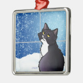 Tuxedo Cat Window Ceramic Ornament (Links)