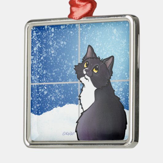 Tuxedo Cat Window Ceramic Ornament (Links)