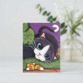 Tuxedo Cat Witches Pet & Candy Corn Halloween Briefkaart (Staand voorkant)