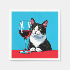 Tuxedo Cat With Glass of Red Wine Servet