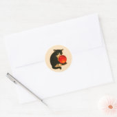 Tuxedo cat with red crystal ball ronde sticker (Envelop)