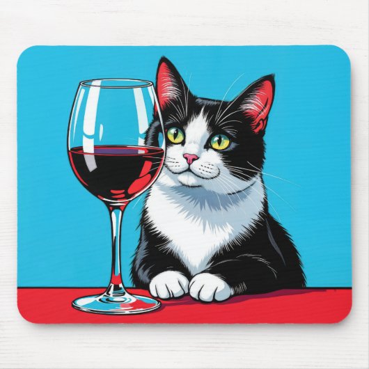 Tuxedo Cat With Red Wine Muismat (Voorkant)