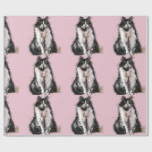 Tuxedo Cat Zwart-Wit Katten Baby Roze Cadeaupapier (Vlak)