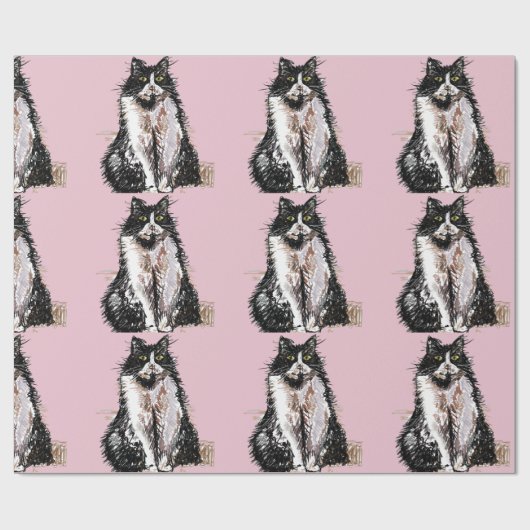 Tuxedo Cat Zwart-Wit Katten Baby Roze Cadeaupapier (Vlak)