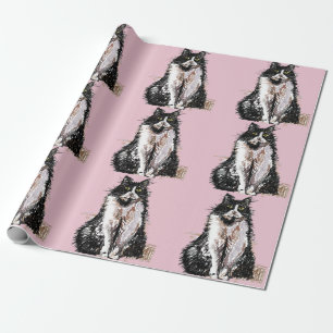 Tuxedo Cat Zwart-Wit Katten Baby Roze Cadeaupapier