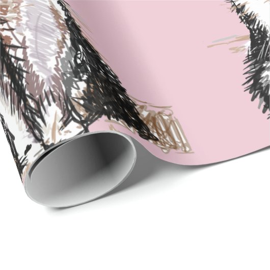 Tuxedo Cat Zwart-Wit Katten Baby Roze Cadeaupapier (Rol Hoek)