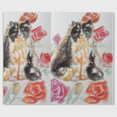 Tuxedo Cat Zwart-Wit Katten Baby Roze Cadeaupapier (Vlak)