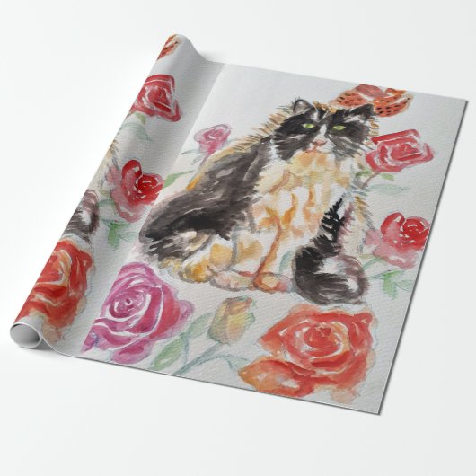 Tuxedo Cat Zwart-Wit Katten Baby Roze Cadeaupapier (Uitgerold)