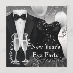 Tuxedo Champagne Confetti Black Tie Feest Kaart