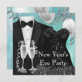 Tuxedo Champagne Confetti Nieuwjaarsfeest Kaart (Voorkant / Achterkant)