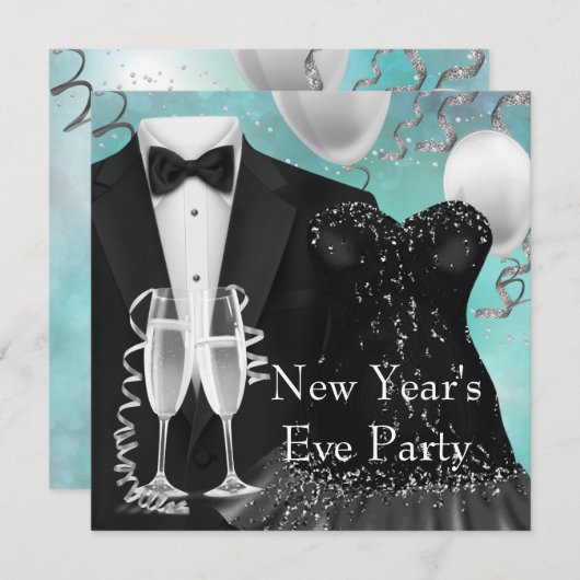 Tuxedo Champagne Confetti Nieuwjaarsfeest Kaart (Voorkant / Achterkant)