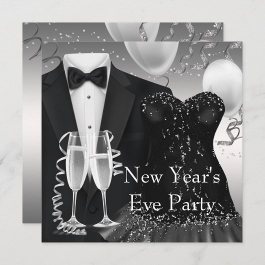 Tuxedo Champagne Confetti Zwart Stropdas Party Kaart (Voorkant / Achterkant)