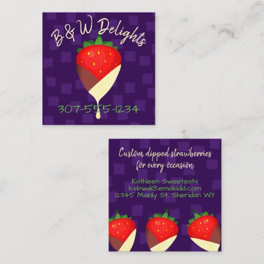 tuxedo-chocolade bedekt met aardbeienvruchtenhande vierkante visitekaartje (Voorkant / Achterkant)