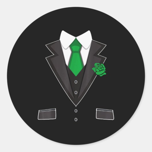 Tuxedo Costume Green Rose Tie Funny St. Patrick's Ronde Sticker (Voorkant)