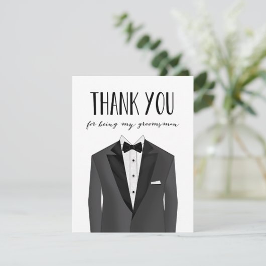 Tuxedo Dank u Groomsman | Groomsman Bedankkaart (Staand voorkant)