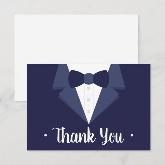Tuxedo Dankbetuigingkaart, Navy Das RSVP Kaartje (Voorkant / Achterkant)