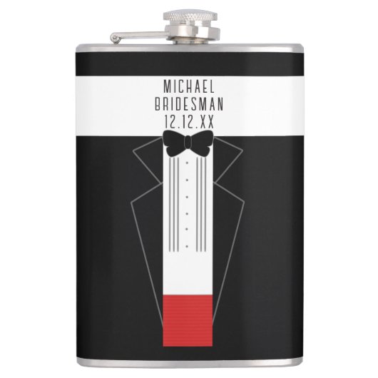 Tuxedo Das Bruidegom Getuigen Bruidsjonkers Trouwf Heupfles (Voorkant)