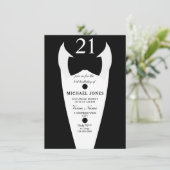 Tuxedo Das Zwart Heren 21e Verjaardagsfeest Uitnod Kaart (Staand voorkant)