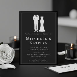 Tuxedo & Dress Minimal Border Black Wedding Kaart