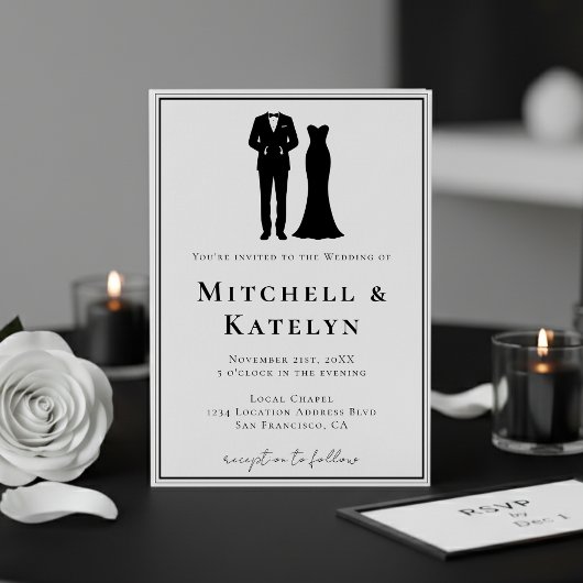 Tuxedo & Dress Minimal Border White Wedding Kaart
