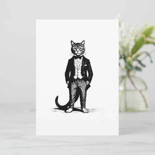 Tuxedo Elegante Kat Kaart (Staand voorkant)