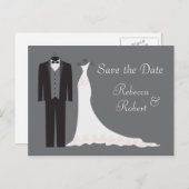 Tuxedo en bruidsjurk Save the Date briefkaart (Voorkant / Achterkant)