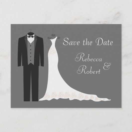 Tuxedo en bruidsjurk Save the Date briefkaart (Voorkant)