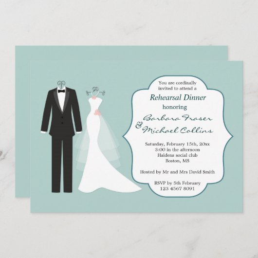 Tuxedo en Gwn Rehearsal Dinner Invitation Kaart (Voorkant / Achterkant)