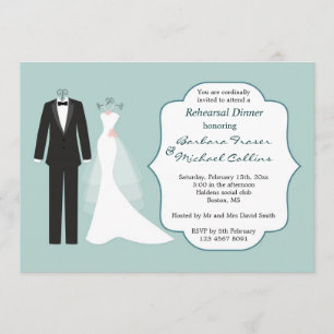 Tuxedo en Gwn Rehearsal Dinner Invitation Kaart