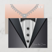 Tuxedo en jurk Save The Date Aankondigingskaart (Voorkant / Achterkant)
