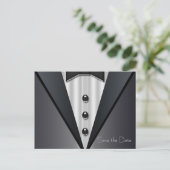 Tuxedo en jurk Save The Date Aankondigingskaart (Staand voorkant)