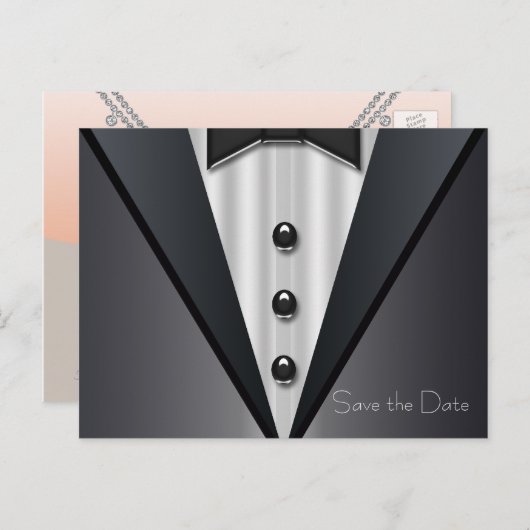 Tuxedo en jurk slaan de datum op aankondigingskaart (Voorkant / Achterkant)