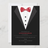 Tuxedo en Red Bow Stropdas Groomsman Verzoek Kaart (Voorkant)