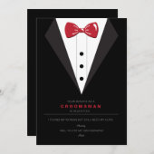 Tuxedo en Red Bow Stropdas Groomsman Verzoek Kaart (Voorkant / Achterkant)
