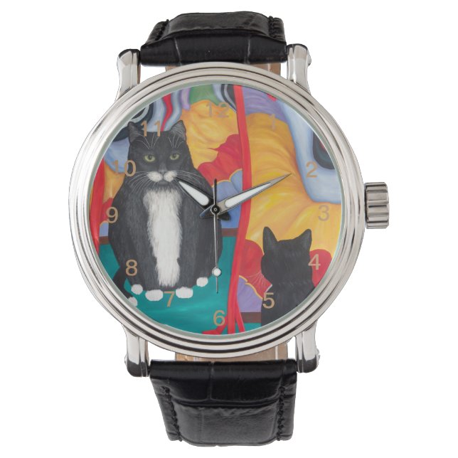 Tuxedo Fun House Fat Cat Horloge (Voorkant)
