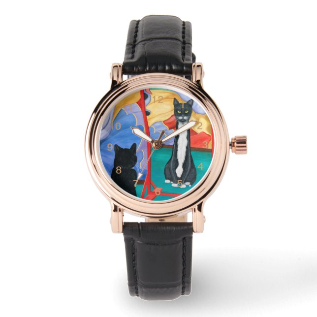 Tuxedo Fun House Skinny Cat Horloge (Voorkant)