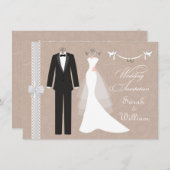 Tuxedo-garnaal en duiven 0n oranje bruin huwelijk kaart (Voorkant / Achterkant)